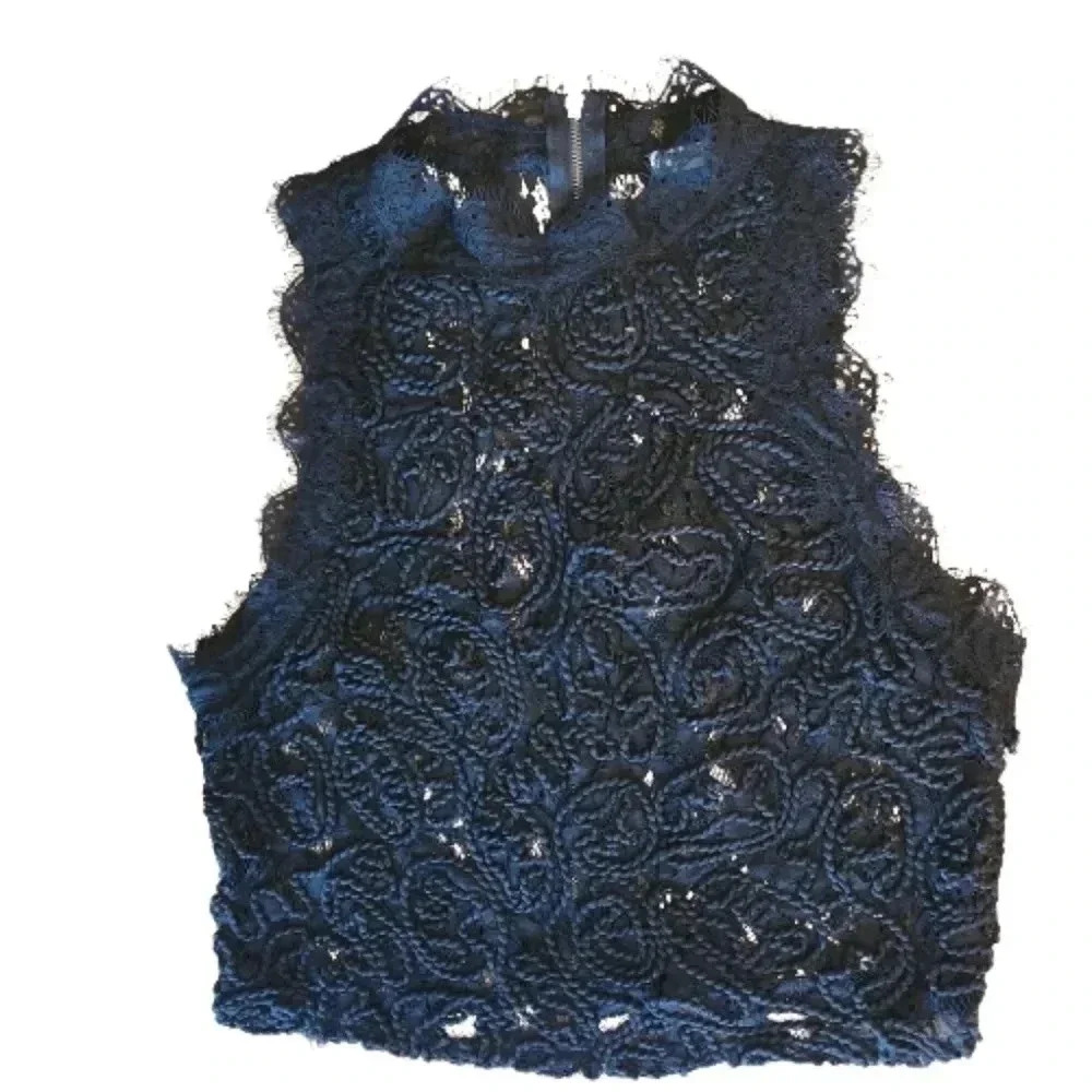 NWOT showstopping ZARA Trafaluc black eyelash lace sleeveless top Size Small